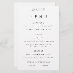 Menu de Casamento Branco BlacK com Tipografia Simp