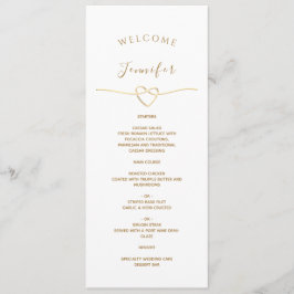 Menu de Casamento Branco com Nome & Coração Dourad