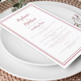 Menu de Casamento Branco Cor-de-Rosa Rosa simples 