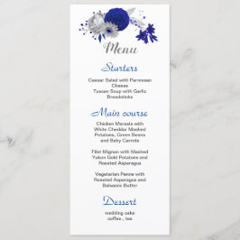 menu de casamento branco de flores azuis reais