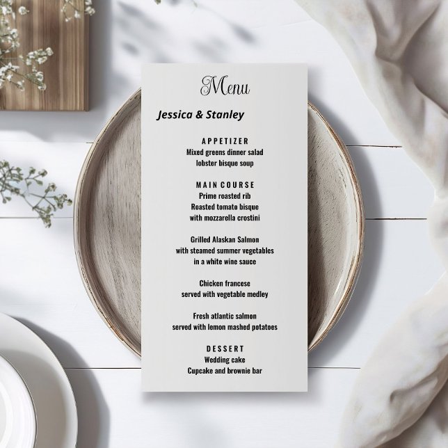 Menu de casamento branco de script simples (Criador carregado)