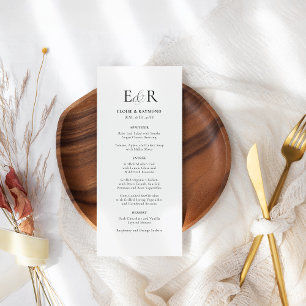 Menu de Casamento Branco do Monograma Minimalista 