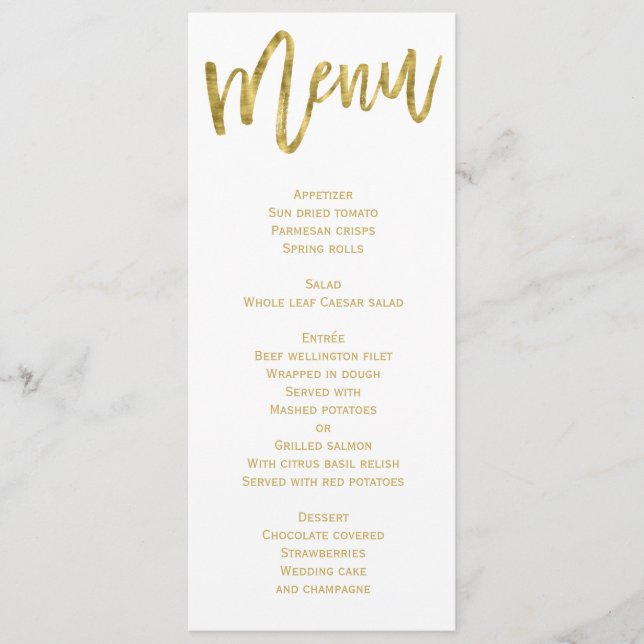 Menu De Casamento Branco E Dourado Personalizado (Frente)