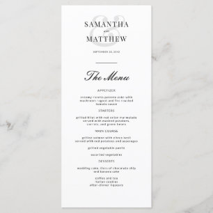 Menu de Casamento Branco e Preto Chic Elegante Sim