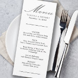 Menu de Casamento Branco e Preto da Caligrafia Sim<br><div class="desc">Cartão personalizado de cardápio de casamento. Simples design preto e branco clássico e elegante para coordenar com as cores do seu casamento (procure na minha loja cores do alternativo ou clique em "personalizar mais" e mude a cor de fundo para o fato). O modelo está pronto para você adicionar os...</div>