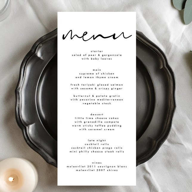 Menu de Casamento Branco e Preto Moderno (Criador carregado)