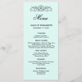 Menu de Casamento Branco e Preto Moderno Elegante