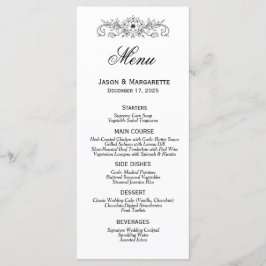 Menu de Casamento Branco e Preto Moderno Elegante