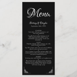 Menu de Casamento Branco e Preto Moderno Elegante