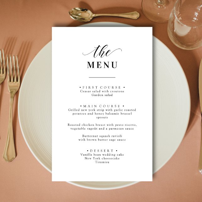 Menu de Casamento Branco e Preto Personalizado (Criador carregado)