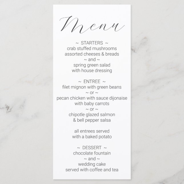 Menu de Casamento Branco Minimalista Simples (Frente)