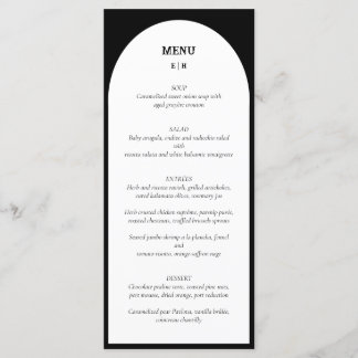 Menu de Casamento Branco Negro de Arch Minimalista