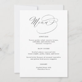 Menu de Casamento Branco Negro de Caligrafia Elega