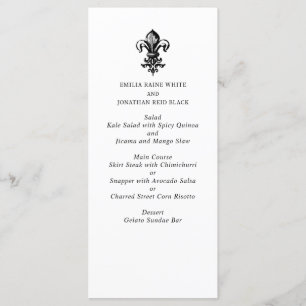 Menu de Casamento Branco Negro Elegante Moderno