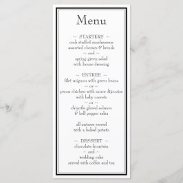 Menu de Casamento Branco Negro Minimalista Moderno