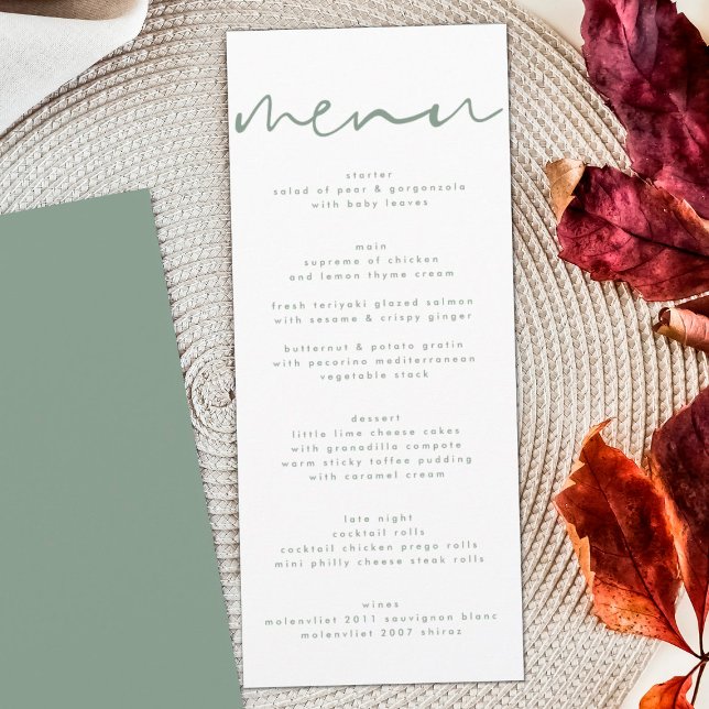 Menu de Casamento Branco Neutro Verde do Modern Sa (Criador carregado)