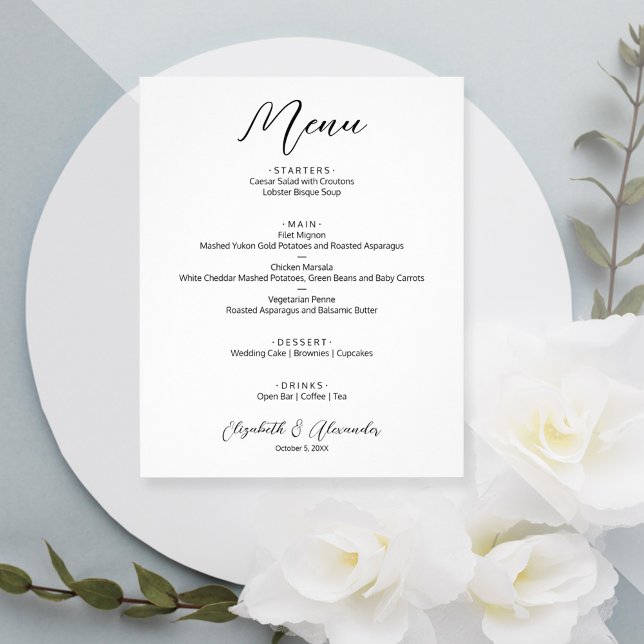 Menu de Casamento Branco Simples de Orçamento (Criador carregado)