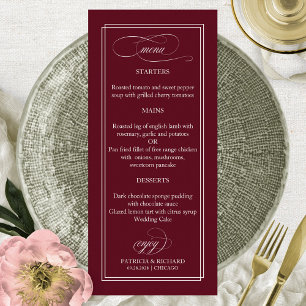 Menu de Casamento Burgundy Marsala Simples Elegant