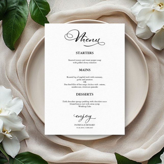 Menu de Casamento Caligrafia Simples e Elegante (Criador carregado)