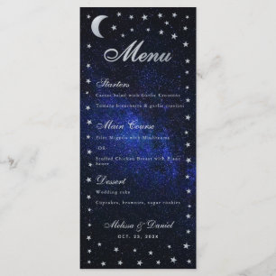 Menu de Casamento Celestial Caligrafia Lua e Estre