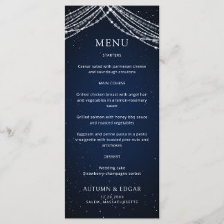 Menu de Casamento Celestial das Luzes de String