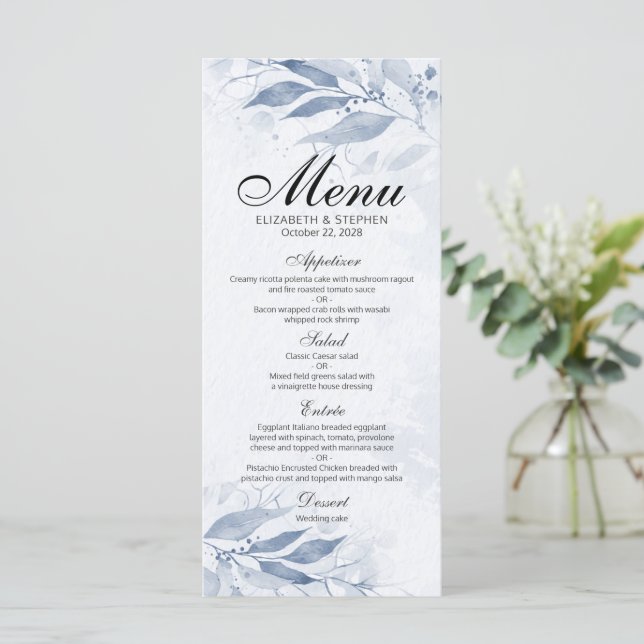 Menu de Casamento Chic Botânico das Folhas de Água (Em pé/Frente)