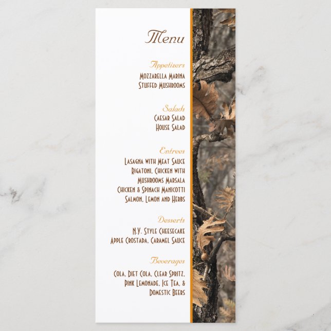 Menu de Casamento Chic Camo de Hunter (Frente)