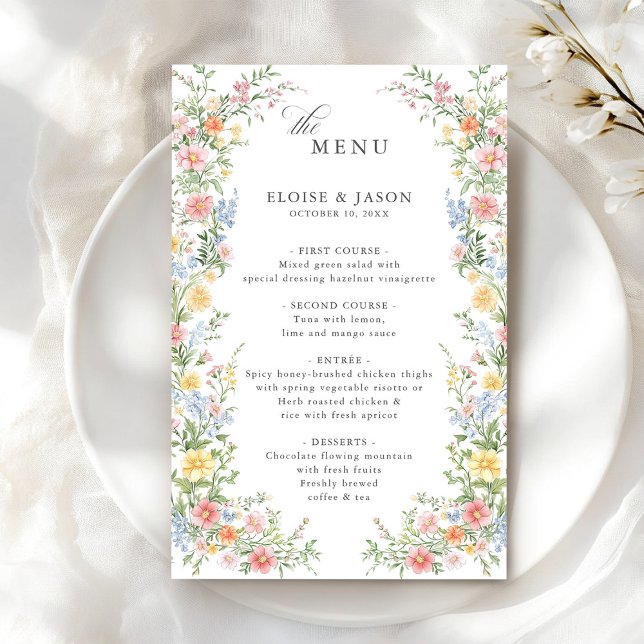 Menu de Casamento Chic do Jardim do Primavera do P (Soft Pastel Ornate Spring Garden Chic budget Wedding Menu)
