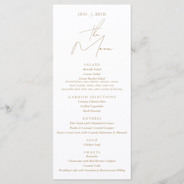 Menu de Casamento Chic Dourado (Frente)