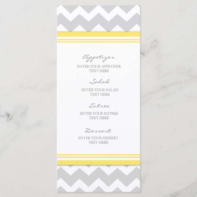 Menu de Casamento - Cinza Amarela Chevron (Frente)