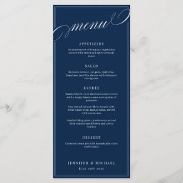 Menu de Casamento Clássico Azul Marinho de Caligra