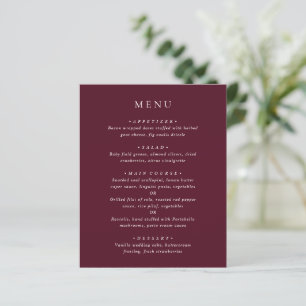 Menu de Casamento Clássico Burgundy Profundo Elega