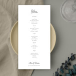 Menu de casamento clássico de preto e branco<br><div class="desc">Simples elegante vintage romântico escrita manual tradicional escrita escrita caligrafia escrita minimalista personalizada papelão do menu de casamento (tipo publicitário) folheto modelo. Fácil de personalizar com seus detalhes! LEIA ISTO ANTES DE COMPRAR! Este é um cartão de orçamento impresso em um FLYER (papel de publicidade). Observe que O PAPEL ORÇAMENTAL...</div>