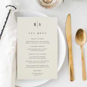 Menu de Casamento Clássico de Preto & Ecru Monogra
