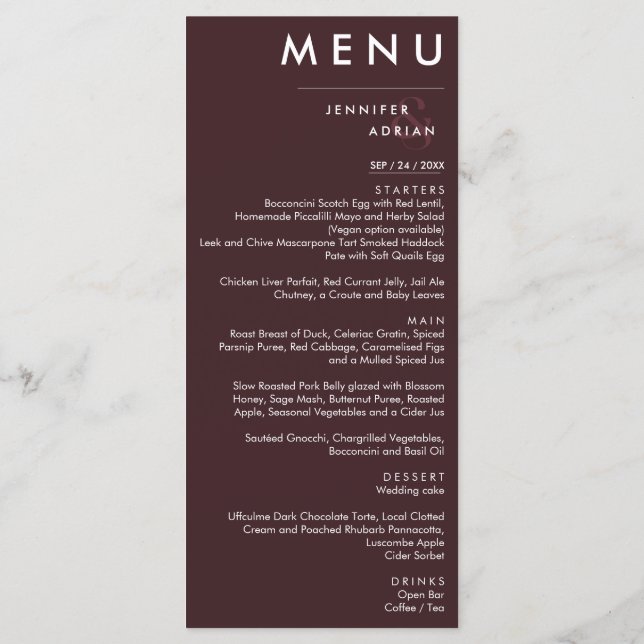 Menu de Casamento Clássico Elegante (Verso)