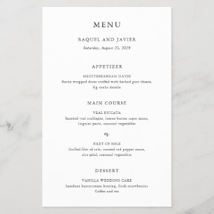 Menu de Casamento Clássico Elegante e Econômico