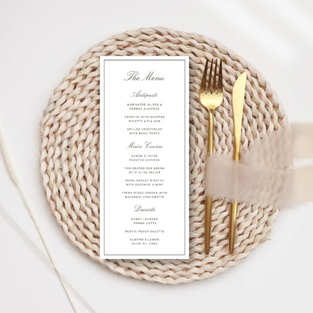 Menu de Casamento Clássico em Verde Poeirento Eleg (Elegant dusty green wedding menus elevate your reception with a refined and cohesive look.)