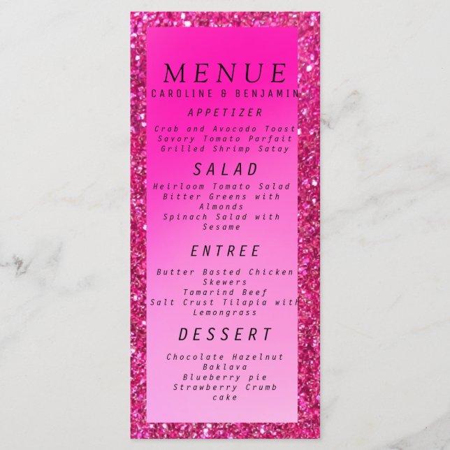 Menu de casamento Clássico rosa com Glitter (Frente)