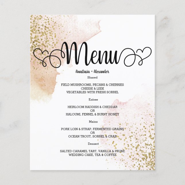 MENU DE CASAMENTO com Aquarela SIMPLES. Folheto (Frente)