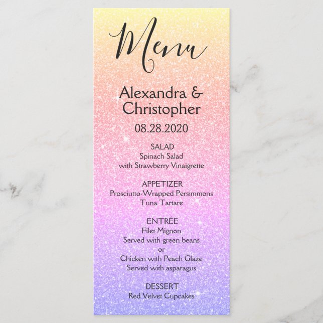 Menu de Casamento com Brilhante e Sparkle, cor-de- (Frente)