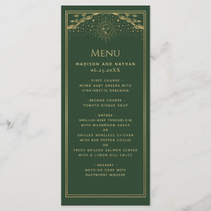 Menu de Casamento com Cartão Tarot Verde Dourado S