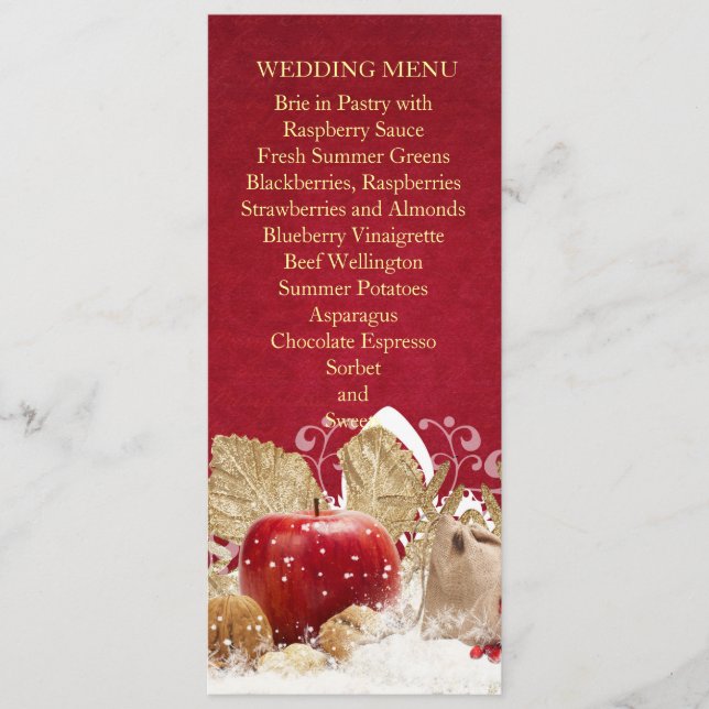Menu de Casamento com Flocos de Neve Dourados de N (Frente)