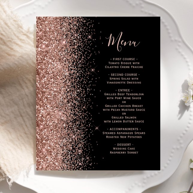 Menu de Casamento com Glitter Dourado Rosa de Pret (Criador carregado)