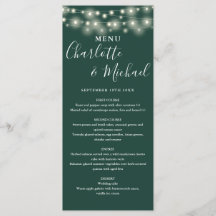 Menu de Casamento com Luzes de Corda Verde Esmeral