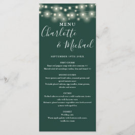 Menu de Casamento com Luzes de Corda Verde Esmeral