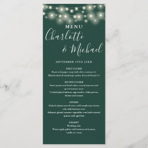 Menu de Casamento com Luzes de Corda Verde Esmeral