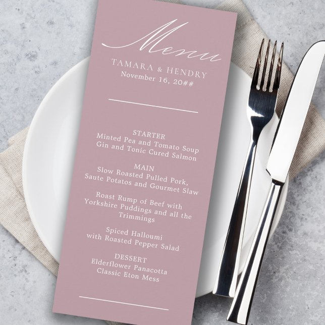 Menu de Casamento com Rosa de Caligrafia Simples (Criador carregado)