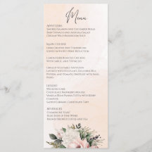 Menu de Casamento Cor-de-Rosa Blush Floral