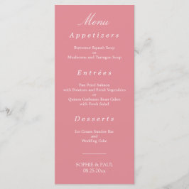 Menu de Casamento Cor-de-Rosa Esmagada Elegante