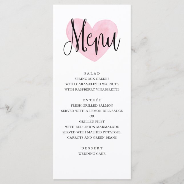 Menu de casamento cor-de-rosa. Janta moderna român (Frente)
